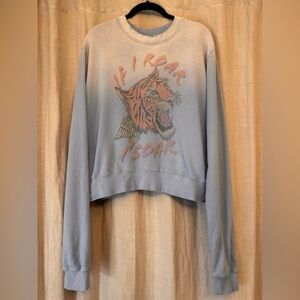 Lauren Moshi Tiger "If I Roar I Soar" Cropped Sweatshirt Size M Blue